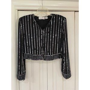 Lawrence Kazar embroidered sequence bolero jacket size Large